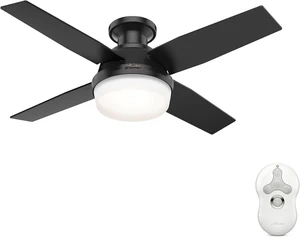 Hunter Dempsey, Outdoor or Indoor, Ceiling Fan, Quiet, 44 inch, Matte Black Hunter Dempsey, Outdoor or Indoor, Ceiling Fan, Quiet, 44 inch, Matte Black