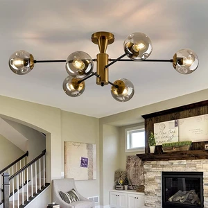 hesoge Modern Semi Flush Mount Ceiling Light Fixture 6-Light Sputnik Gold Chandelier with Glass Globe Mid Century Ceiling Lighting for Dinning Room Farmhouse Kitchen Bedroom Living Room hesoge Modern Semi Flush Mount Ceiling Light Fixture 6-Light Sputnik Gold Chandelier with Glass Globe Mid Century Ceiling Lighting for Dinning Room Farmhouse Kitchen Bedroom Living Room