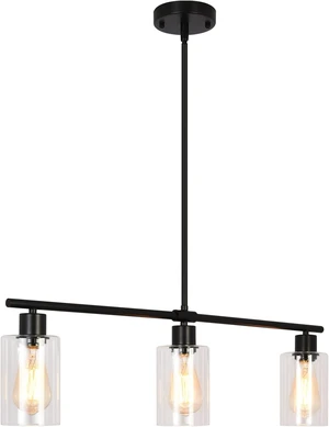 31" Black Linear 3-Light Clear Glass Kitchen Island Pendant Chandelier 31" Black Linear 3-Light Clear Glass Kitchen Island Pendant Chandelier
