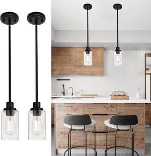 MELUCEE 2-Pack Pendant Light Black Adjustable Hanging Ceiling Lights MELUCEE 2-Pack Pendant Light Black Adjustable Hanging Ceiling Lights