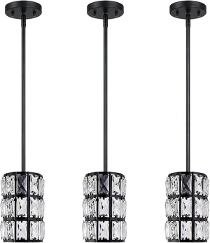 3 Pack Black Crystal Pendant Light, Modern Glam Linear Chandelier 3 Pack Black Crystal Pendant Light, Modern Glam Linear Chandelier
