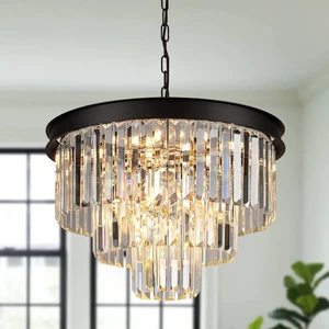 Black Crystal Chandelier Modern 20" Round Light Fixtures for Living Room Black Crystal Chandelier Modern 20" Round Light Fixtures for Living Room