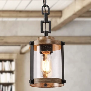 LOG BARN Pendant Lighting for Kitchen Island, Farmhouse Mini Chandelier in Faux Wood Metal with Bubbled Glass Shade, Rustic Ceiling Fixture Hanging for Dining Room, Hallway LOG BARN Pendant Lighting for Kitchen Island, Farmhouse Mini Chandelier in Faux Wood Metal with Bubbled Glass Shade, Rustic Ceiling Fixture Hanging for Dining Room, Hallway