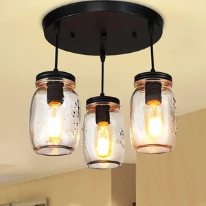 Kitchen Island Light, Adjustable Pendant Lighting,Glass Mason Jar Hanging Lamp (3-Light) Kitchen Island Light, Adjustable Pendant Lighting,Glass Mason Jar Hanging Lamp (3-Light)