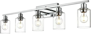 5 Light Bathroom Lighting Fixture in Chrome Finish,Contemporary Indoor Wall Lights with Clear Cylinder Glass Shade Classic Vanity Light for Stair Entryway Hallway 5 Light Bathroom Lighting Fixture in Chrome Finish,Contemporary Indoor Wall Lights with Clear Cylinder Glass Shade Classic Vanity Light for Stair Entryway Hallway