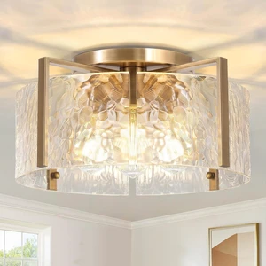 16'' Gold Semi Flush Mount Ceiling Light, 4-Light Glass Drum Light Fixtures 16'' Gold Semi Flush Mount Ceiling Light, 4-Light Glass Drum Light Fixtures