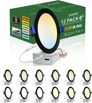 zouzai 12 Pack 6 Inch LED Recessed Ceiling Light, 12W=110W, 5CCT, Dimmable zouzai 12 Pack 6 Inch LED Recessed Ceiling Light, 12W=110W, 5CCT, Dimmable