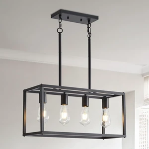 Lanhall Dining Room Light Fixture 4 Light Black Farmhouse Chandelier Modern Kitchen Island Pendant Lighting Rectangular Hanging Lights for Kitchen Dining Room Adjustable Height Metal E26 Base Lanhall Dining Room Light Fixture 4 Light Black Farmhouse Chandelier Modern Kitchen Island Pendant Lighting Rectangular Hanging Lights for Kitchen Dining Room Adjustable Height Metal E26 Base