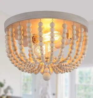 Q&S Boho Chandelier Wood Beaded Flush Mount Ceiling Light Fixtures for Nursery Baby Bedroom Kitchen Hallway,Oak White Finish,2-Lights Q&S Boho Chandelier Wood Beaded Flush Mount Ceiling Light Fixtures for Nursery Baby Bedroom Kitchen Hallway,Oak White Finish,2-Lights