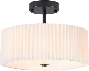 Bargeni Semi Flush Mount Ceiling Light, Black Drum Light Fixture, 12.5" Bargeni Semi Flush Mount Ceiling Light, Black Drum Light Fixture, 12.5"