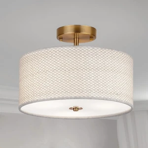 13" Boho Rattan-Style Semi Flush Mount Ceiling Light Fixture, 3-Light Modern Fabric Shade Drum Lamp, White Rustic Lighting for Bedroom, Kitchen, Dining Room, Living Room, Hallway, Entryway 13" Boho Rattan-Style Semi Flush Mount Ceiling Light Fixture, 3-Light Modern Fabric Shade Drum Lamp, White Rustic Lighting for Bedroom, Kitchen, Dining Room, Living Room, Hallway, Entryway