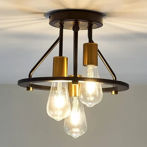 Industrial Semi Flush Mount Ceiling Light Fixture 3-Light Matte Black and Gold Chandelier E26 Farmhouse Ceiling Lamp for Entryway Hallway Bedroom Passway Balcony Industrial Semi Flush Mount Ceiling Light Fixture 3-Light Matte Black and Gold Chandelier E26 Farmhouse Ceiling Lamp for Entryway Hallway Bedroom Passway Balcony