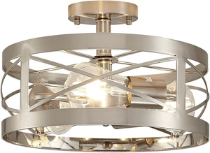 Modern 3-Light Semi-Flush Mount Ceiling Light 13 Inches Round Lighting Fixtures for Kitchen Island Dining Room Bedroom Farmhouse Foyer Hallway Front Door, Brushed Nickel Finish Modern 3-Light Semi-Flush Mount Ceiling Light 13 Inches Round Lighting Fixtures for Kitchen Island Dining Room Bedroom Farmhouse Foyer Hallway Front Door, Brushed Nickel Finish