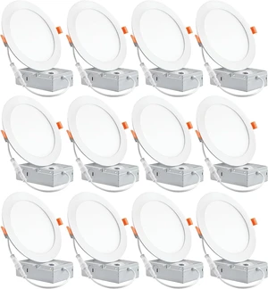 12 Pack 6 Inch Ultra-Thin LED Recessed Ceiling Light with Junction Box, 6000K Can Lights, 12W 110W Eqv, recessed Lighting 6 inch led Lights, 1050LM High Brightness LED Lights 12 Pack 6 Inch Ultra-Thin LED Recessed Ceiling Light with Junction Box, 6000K Can Lights, 12W 110W Eqv, recessed Lighting 6 inch led Lights, 1050LM High Brightness LED Lights