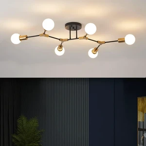 Mid Century Gold and black Sputnik Semi Flush Mount Ceiling Light Fixture Mid Century Gold and black Sputnik Semi Flush Mount Ceiling Light Fixture