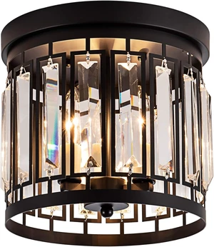 Elegant Crystal Flush Mount Chandelier Light Fixture with K9 Crystal, 3 Light Modern Close to Ceiling Light for Kitchen Hallway Dining Room Living Room E12 Base Black Elegant Crystal Flush Mount Chandelier Light Fixture with K9 Crystal, 3 Light Modern Close to Ceiling Light for Kitchen Hallway Dining Room Living Room E12 Base Black