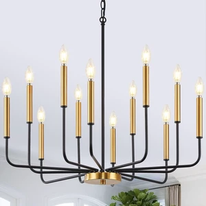 12-Light Black and Gold Dining Room Chandelier Light Fixture 12-Light Black and Gold Dining Room Chandelier Light Fixture