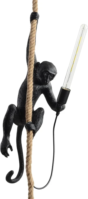 Modern Resin Monkey Wall Lamp & Pendant Light - Hemp Rope Vintage Lamp for Home Decor - Dining, Living Room, Bedroom, Entryway (Black) Modern Resin Monkey Wall Lamp & Pendant Light - Hemp Rope Vintage Lamp for Home Decor - Dining, Living Room, Bedroom, Entryway (Black)