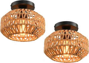 2 Pack Farmhouse Light Fixtures Ceiling Mount,Mini Rattan Boho Semi Flush Mount Ceiling Light,Hand Woven Hallway Light Fixtures for Bedroom Entryway Nursery Study Room 2 Pack Farmhouse Light Fixtures Ceiling Mount,Mini Rattan Boho Semi Flush Mount Ceiling Light,Hand Woven Hallway Light Fixtures for Bedroom Entryway Nursery Study Room