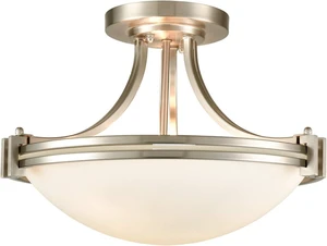 SAMTEEN Brushed Nickel Semi Flush Mount Ceiling Light with Milk White Glass SAMTEEN Brushed Nickel Semi Flush Mount Ceiling Light with Milk White Glass