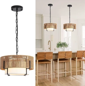 12.6" Rattan Pendant Light, Boho Chandelier Hanging Light Fixture 12.6" Rattan Pendant Light, Boho Chandelier Hanging Light Fixture