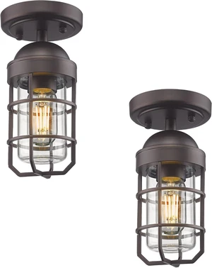 Emliviar 2 Pack Farmhouse Semi Flush Mount Ceiling Lights, Small Ceiling Lights for Porch, Clear Tempered Glass in Oil Rubbed Bronze Finish, GE255F-2PK ORB Emliviar 2 Pack Farmhouse Semi Flush Mount Ceiling Lights, Small Ceiling Lights for Porch, Clear Tempered Glass in Oil Rubbed Bronze Finish, GE255F-2PK ORB