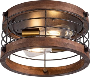 Farmhouse Flush Mount Ceiling Light, 12.6 Inch 2-Light Metal and Wood Close to Ceiling Light Fixture, Rustic Drum Semi Ceiling Light for Kitchen, Dining Room, Living Room, Hallway, Entryway Farmhouse Flush Mount Ceiling Light, 12.6 Inch 2-Light Metal and Wood Close to Ceiling Light Fixture, Rustic Drum Semi Ceiling Light for Kitchen, Dining Room, Living Room, Hallway, Entryway