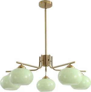 KCO Mid Century Modern Gold 5-Light Mint Green Glass Sputnik Chandelier