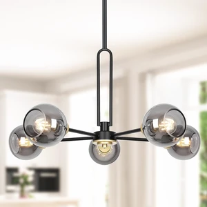 5-Light Black Sputnik Smoked Glass Ceiling Light Globe Chandelier 5-Light Black Sputnik Smoked Glass Ceiling Light Globe Chandelier