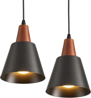 2 Pack Pendant Lights, Black Pendant Lights Kitchen Island,Wood Dome Minimalist Industrial Ceiling Hanging Lights for Kitchen Island, Barn, Dining Room, Living Roo m, Bedroom 2 Pack Pendant Lights, Black Pendant Lights Kitchen Island,Wood Dome Minimalist Industrial Ceiling Hanging Lights for Kitchen Island, Barn, Dining Room, Living Roo m, Bedroom