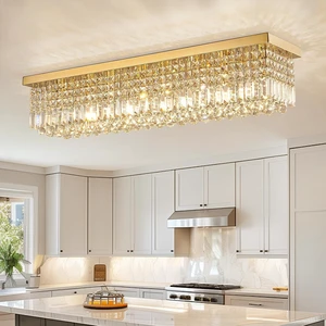 Siljoy Rectangular Gold Crystal Chandelier for Dining Living Room L40''