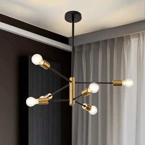 SineRise Modern Sputnik Chandelier Light Fixture, 6-Light Chandelier Ceiling Light Fixture Black and Gold Mid Century Chandelier Height Adjustable for Kitchen, Living Room, Bedroom, Hallway and Foyer SineRise Modern Sputnik Chandelier Light Fixture, 6-Light Chandelier Ceiling Light Fixture Black and Gold Mid Century Chandelier Height Adjustable for Kitchen, Living Room, Bedroom, Hallway and Foyer