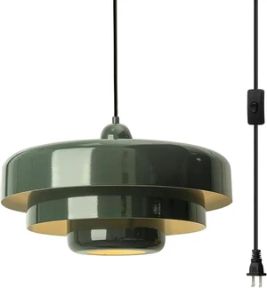 Plug-in Green Pendant Light Fixtures, 16FT Hanging Lights with Plug in Cord 3-Layer Shade Mid Century Modern Hanging Lamp Pendant Lighting for Bedroom Dining Room Living Room Plug-in Green Pendant Light Fixtures, 16FT Hanging Lights with Plug in Cord 3-Layer Shade Mid Century Modern Hanging Lamp Pendant Lighting for Bedroom Dining Room Living Room