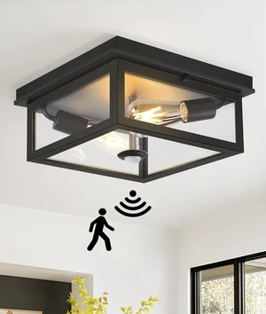 Motion Sensor Outdoor Ceiling Light with Remote, 12.2 Inch Black Flush Mount Porch Light Fixture with United Glass Cover, 5 Modes Outside Flush Mount Light for Porch, Garage, Patio, Entryway Motion Sensor Outdoor Ceiling Light with Remote, 12.2 Inch Black Flush Mount Porch Light Fixture with United Glass Cover, 5 Modes Outside Flush Mount Light for Porch, Garage, Patio, Entryway