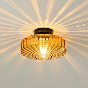 Glass Semi Flush Ceiling Lights - 12 Inch Vintage Amber Drum Mount Fixtures Glass Semi Flush Ceiling Lights - 12 Inch Vintage Amber Drum Mount Fixtures