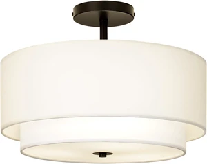 CALOKES 16" Dual Drum 3-Light Semi Flush Mount Ceiling Light, White Classic Fabric Linen Shade Design for Living Room, Bedroom, Kitchen, Dining Room, Hallway and Entryway CALOKES 16" Dual Drum 3-Light Semi Flush Mount Ceiling Light, White Classic Fabric Linen Shade Design for Living Room, Bedroom, Kitchen, Dining Room, Hallway and Entryway