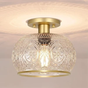 Gold Semi-Flush Mount Ceiling Light with Globe Glass Vintage Ceiling Lighting for Hallway, Kitchen, Entryway, Bathroom & Closet Gold Semi-Flush Mount Ceiling Light with Globe Glass Vintage Ceiling Lighting for Hallway, Kitchen, Entryway, Bathroom & Closet