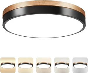 15.8 inch Wood LED Flush Mount Ceiling Light Fixture,42W 4200LM,3000K/3500K/4000K/5000K/6000K CCT Selectable,Close to Ceiling Dimmable Round Flat Panel Light for Bedroom,Hallway,Kitchen,Black 15.8 inch Wood LED Flush Mount Ceiling Light Fixture,42W 4200LM,3000K/3500K/4000K/5000K/6000K CCT Selectable,Close to Ceiling Dimmable Round Flat Panel Light for Bedroom,Hallway,Kitchen,Black