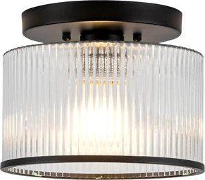 Zlepmlla Glass Ceiling Light, Clear Ribbed Glass Ceiling Light Fixture with Black Metal Frame, Modern Semi Flush Mount Ceiling Light for Hallway, Bedroom, Bathroom, Entryway, Kitchen Zlepmlla Glass Ceiling Light, Clear Ribbed Glass Ceiling Light Fixture with Black Metal Frame, Modern Semi Flush Mount Ceiling Light for Hallway, Bedroom, Bathroom, Entryway, Kitchen