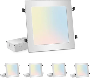 LZHOME 4-Packs 11 inch Square Recessed Light: 3 Color Temperature Selectable & Dimmable Lamp, 2200 Lumens Ultra Thin Led Canless Downlight Lighting with Junction Box, 26W Eqv 230W LZHOME 4-Packs 11 inch Square Recessed Light: 3 Color Temperature Selectable & Dimmable Lamp, 2200 Lumens Ultra Thin Led Canless Downlight Lighting with Junction Box, 26W Eqv 230W