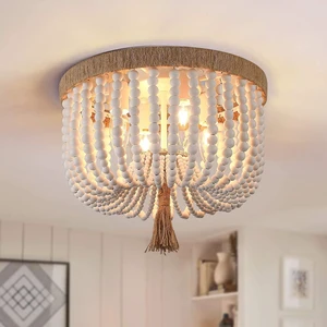 Bohemia Wood Beaded Flush Mount Ceiling Light Rustic Mini Chandelier Bohemia Wood Beaded Flush Mount Ceiling Light Rustic Mini Chandelier