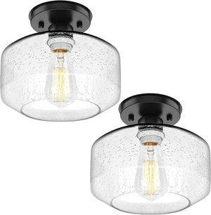 TOBUSA 2-Pack Industrial Semi Flush Mount Ceiling Light, Black Light Fixture Ceiling Mount with Seeded Glass Shade, Farmhouse Hallway Light Fixtures Ceiling for Living Room, Bedroom, No E26 Bulbs TOBUSA 2-Pack Industrial Semi Flush Mount Ceiling Light, Black Light Fixture Ceiling Mount with Seeded Glass Shade, Farmhouse Hallway Light Fixtures Ceiling for Living Room, Bedroom, No E26 Bulbs