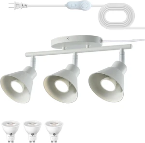 3 Light Plug in Track Lighting Kit,Modern Plug in Ceiling Light Fixture,16.4ft Cord,Timer & Dimming Switch,3 Way Ceiling Spot Lighting,Flexibly Rotatable Light Head (White) 3 Light Plug in Track Lighting Kit,Modern Plug in Ceiling Light Fixture,16.4ft Cord,Timer & Dimming Switch,3 Way Ceiling Spot Lighting,Flexibly Rotatable Light Head (White)