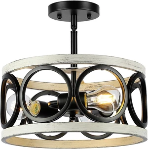 Farmhouse Semi Flush Mount Ceiling Light,3-Light Industry Oak White Sloped Ceiling Light Fixtures D13 Inches Rustic Metal Light Fixture for Entryway Foyer Hallway Kitchen Dining Room Farmhouse Semi Flush Mount Ceiling Light,3-Light Industry Oak White Sloped Ceiling Light Fixtures D13 Inches Rustic Metal Light Fixture for Entryway Foyer Hallway Kitchen Dining Room