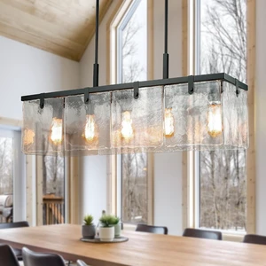 IKK Modern Textured Glass Chandeliers for Dining Room, 37" Rectangular Island Light Fixture, Rectangle Farmhouse Lighting for Kitchen Island, Living Room, L37 x W9.8 x H9.5 IKK Modern Textured Glass Chandeliers for Dining Room, 37" Rectangular Island Light Fixture, Rectangle Farmhouse Lighting for Kitchen Island, Living Room, L37 x W9.8 x H9.5