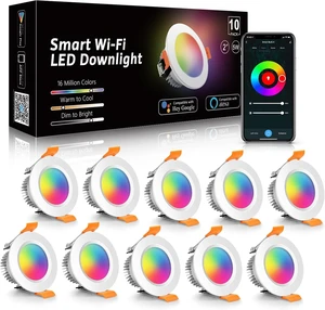 LightingWill 2 Inch LED Recessed Lighting, Smart WiFi LED Downlight, 5W Ceiling Light Compatible with Alexa/Google Assistant, Dimmable RGB & 2700K-6500K, 120V with Driver (10 Pack) LightingWill 2 Inch LED Recessed Lighting, Smart WiFi LED Downlight, 5W Ceiling Light Compatible with Alexa/Google Assistant, Dimmable RGB & 2700K-6500K, 120V with Driver (10 Pack)