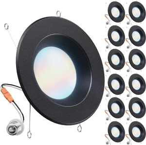 Sunco 12 Pack 6 Inch Black Retrofit LED Recessed Lights, 5CCT, 13W=120W Sunco 12 Pack 6 Inch Black Retrofit LED Recessed Lights, 5CCT, 13W=120W