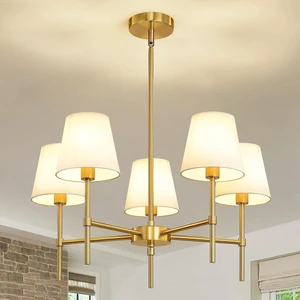 RUIYEY Dining Room Chandeliers Light - 5-Light Gold Modern Chandeliers Light Fixtures with White Fabric Shade, Height Adjustable Pendant Island Light for Entryway Farmhouse RUIYEY Dining Room Chandeliers Light - 5-Light Gold Modern Chandeliers Light Fixtures with White Fabric Shade, Height Adjustable Pendant Island Light for Entryway Farmhouse