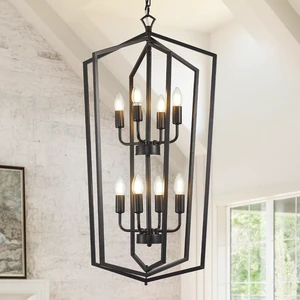 WJShome Black Chandelier, 8-Light Tiered Lantern Pendant Light, Modern Farmhouse Foyer Lighting Fixtures, Large Chandeliers for High Ceilings, for Foyer, Staircase, Entryway WJShome Black Chandelier, 8-Light Tiered Lantern Pendant Light, Modern Farmhouse Foyer Lighting Fixtures, Large Chandeliers for High Ceilings, for Foyer, Staircase, Entryway