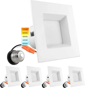 LUXRITE 4 Inch Square Recessed LED Can Lights, Dimmable, CRI 90 (4 Pack) LUXRITE 4 Inch Square Recessed LED Can Lights, Dimmable, CRI 90 (4 Pack)